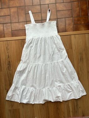 Joe Fresh White Tiered Smocked Midi Sundress